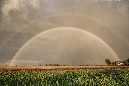 Vibrant double rainbow over northern Illinois on May 15 2012. 